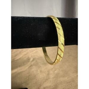 Monet Vintage Brushed Textured Gold Tone Etched Striped Bangle Bracelet